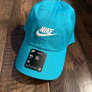 Nike Club Cap Teal Blue White Futura Logo Adjustable Baseball Hat FB5368-345 M/L